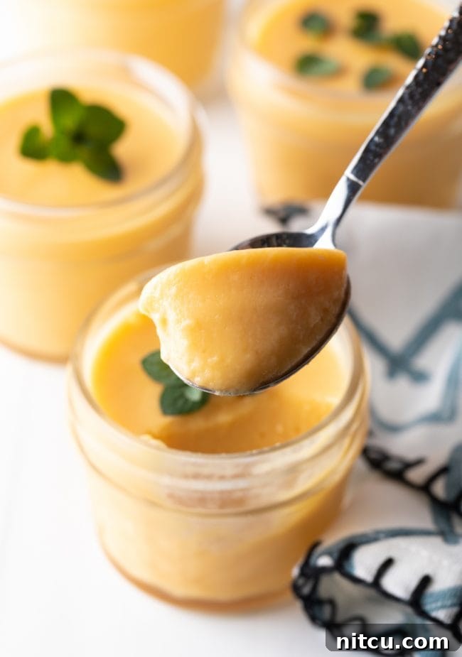 Creamy Vegan Mango Pudding 14 spoonful of creamy pudding with mangoes