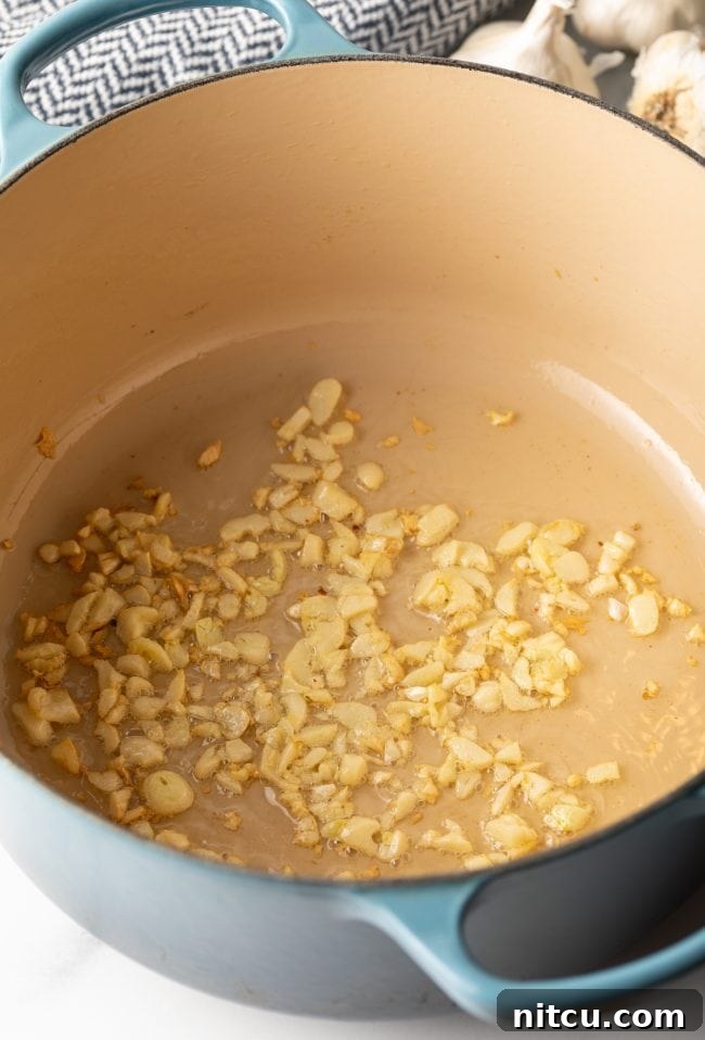 Rustic Spanish Garlic Soup 7 chopped garlic sauteed in a large pot