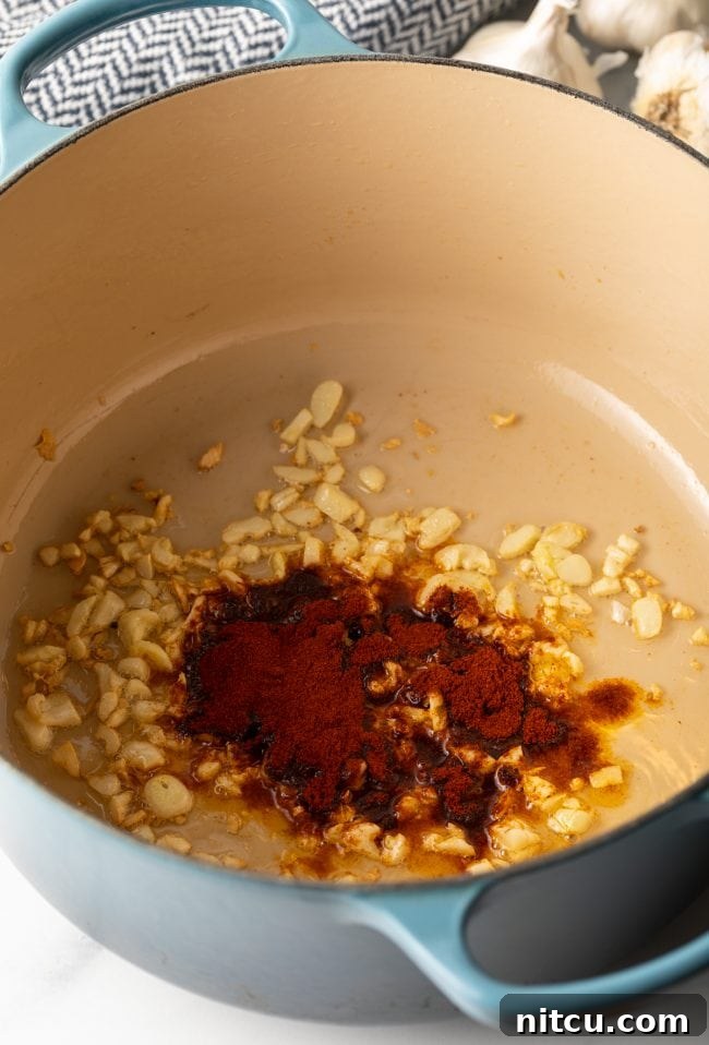 Rustic Spanish Garlic Soup 8 paprika and chopped garlic in a large pot