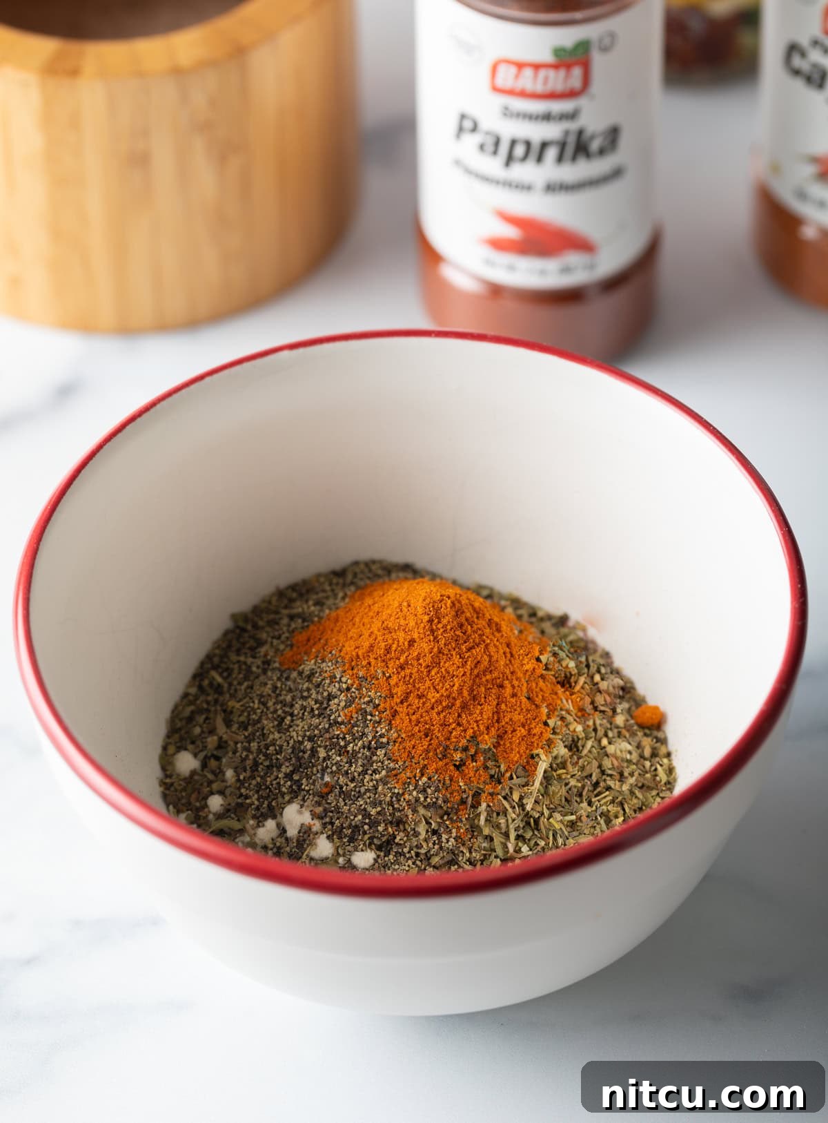 Cajun Fries: Homemade Seasoning Blend Recipe 7 Spices added to a small bowl.