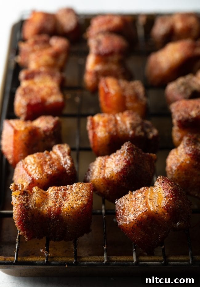 BBQ Pork Belly Candy Bites 8 Smoked pork belly burnt ends, tender and perfectly rendered.
