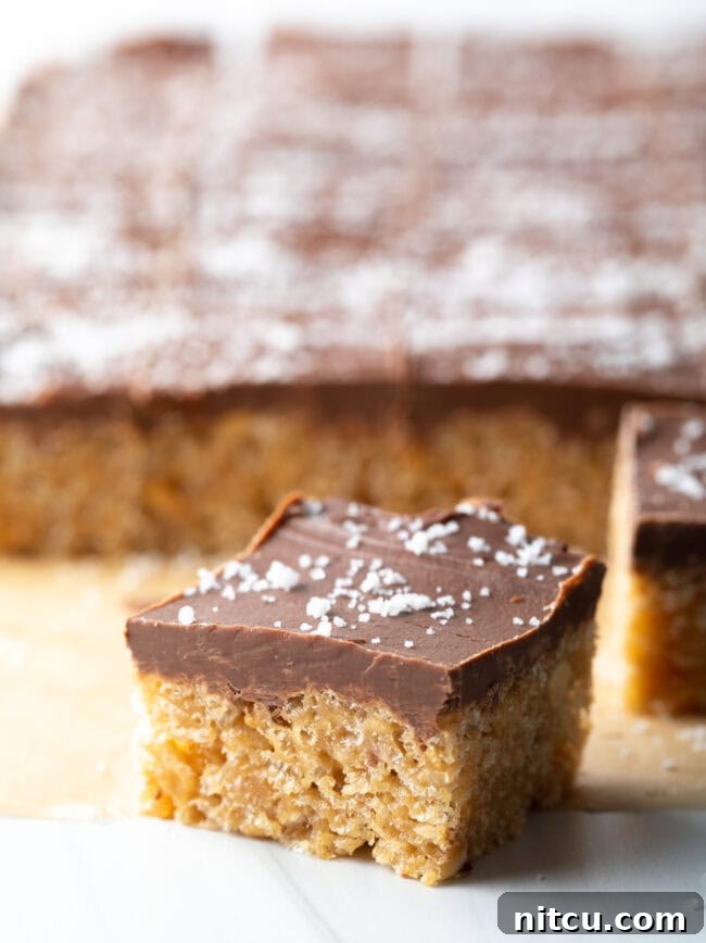 Peanut Butter Rice Krispie Treats 12 Close view of Scotcharoo square.