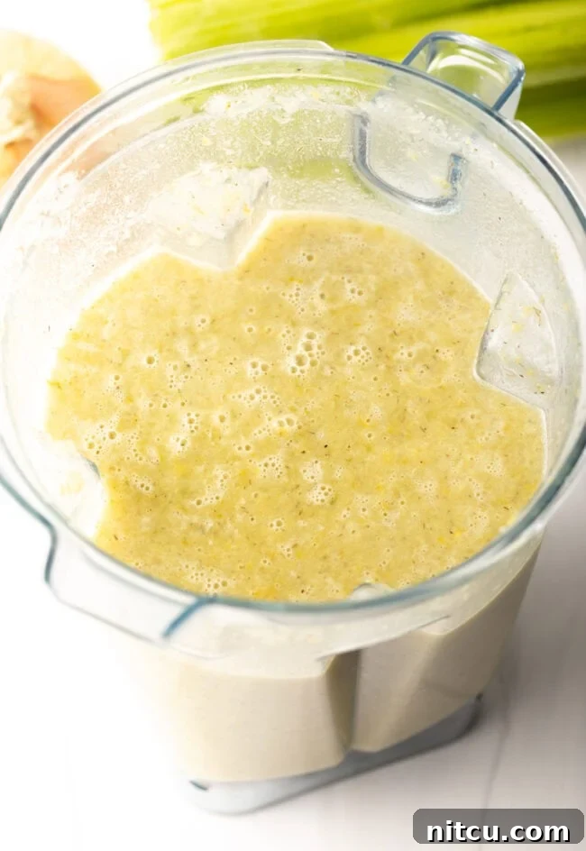 Celery Soup pureed in a blender.