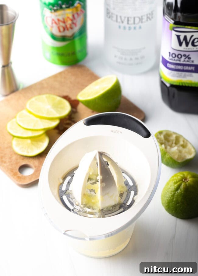 Lifeforce Infusion 5 A hand-held juicer extracting fresh lime juice from a halved lime.