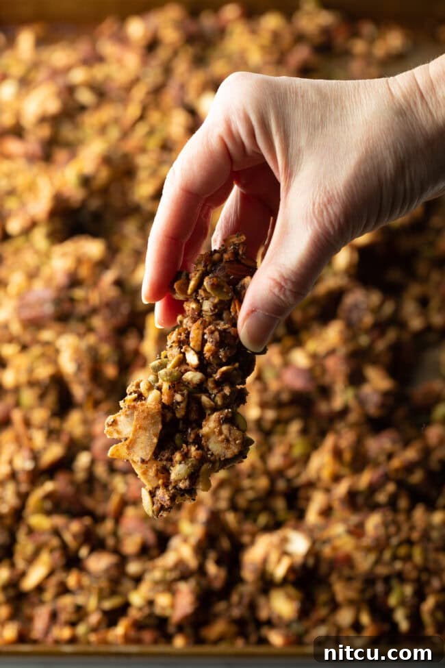 Ultimate Keto Granola 13 A bowl filled with freshly made keto granola, ready for serving.