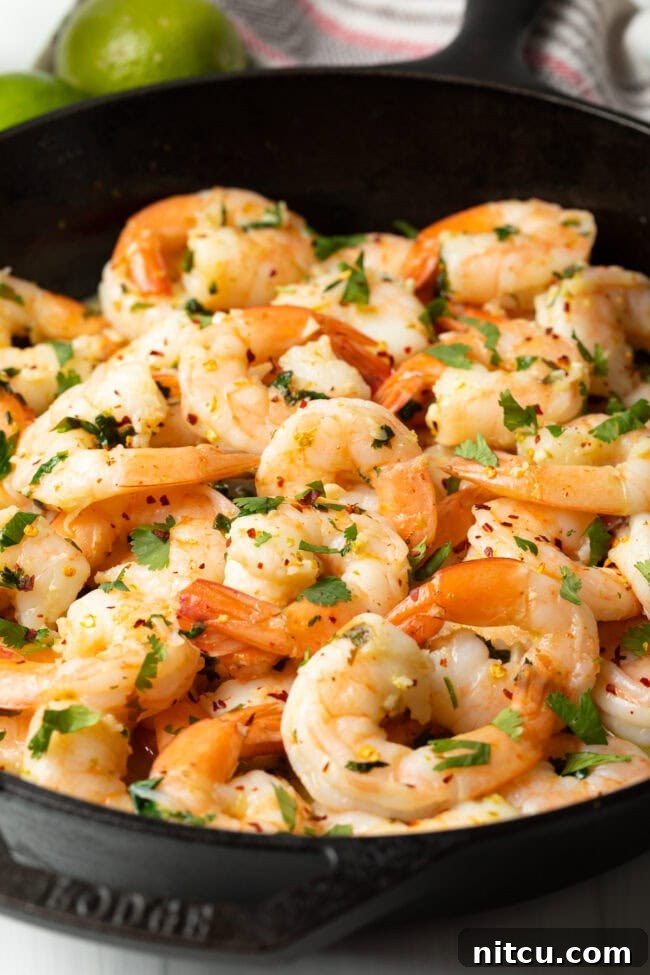 Tequila lime shrimp in a skillet.