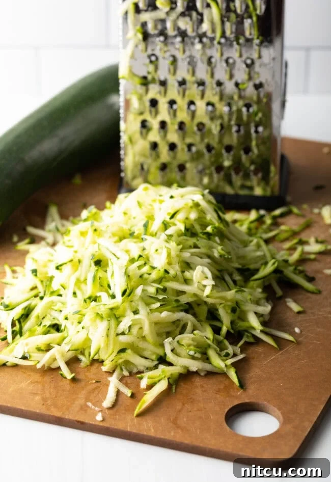 Golden Zucchini Gratin 5 Zucchini grated on a cheese grater.