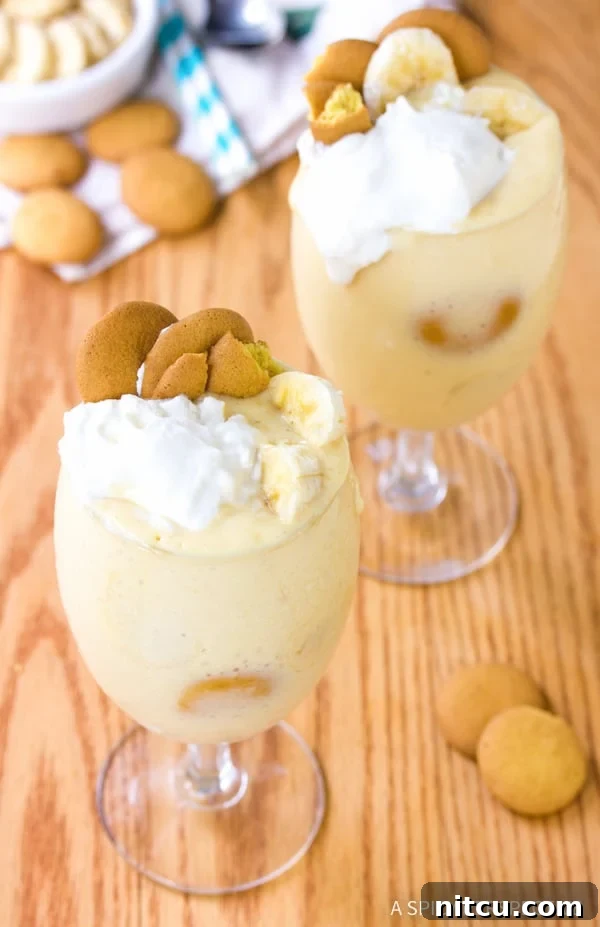 Velvet Banana Pudding Shake 6 Overhead view of a beautiful Banana Pudding Milkshake with toppings