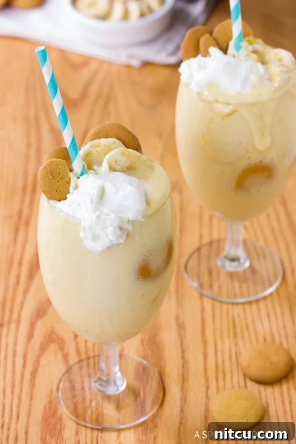 Velvet Banana Pudding Shake 7 Ingredients laid out for making an easy Banana Pudding Milkshake