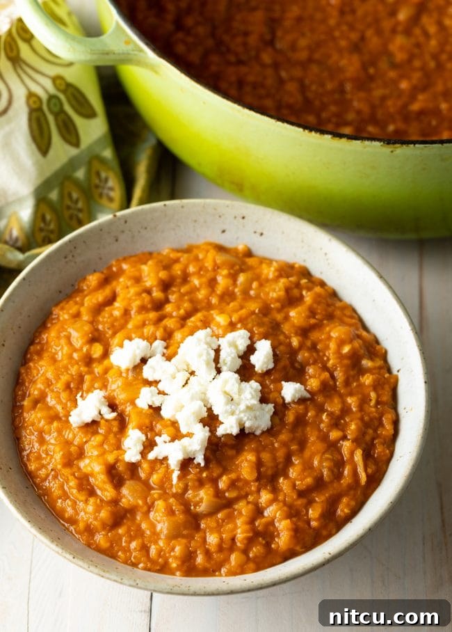 Flavors of Ethiopia 8 A bowl of vibrant red lentil stew (Misir Wot) crowned with a dollop of fresh Ayib cheese, ready to be served and enjoyed.