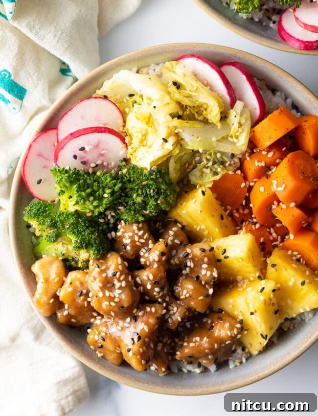 Simply Delicious Chicken Teriyaki Bowl 10 Finished top down shot from chicken teriyaki bowl recipe.