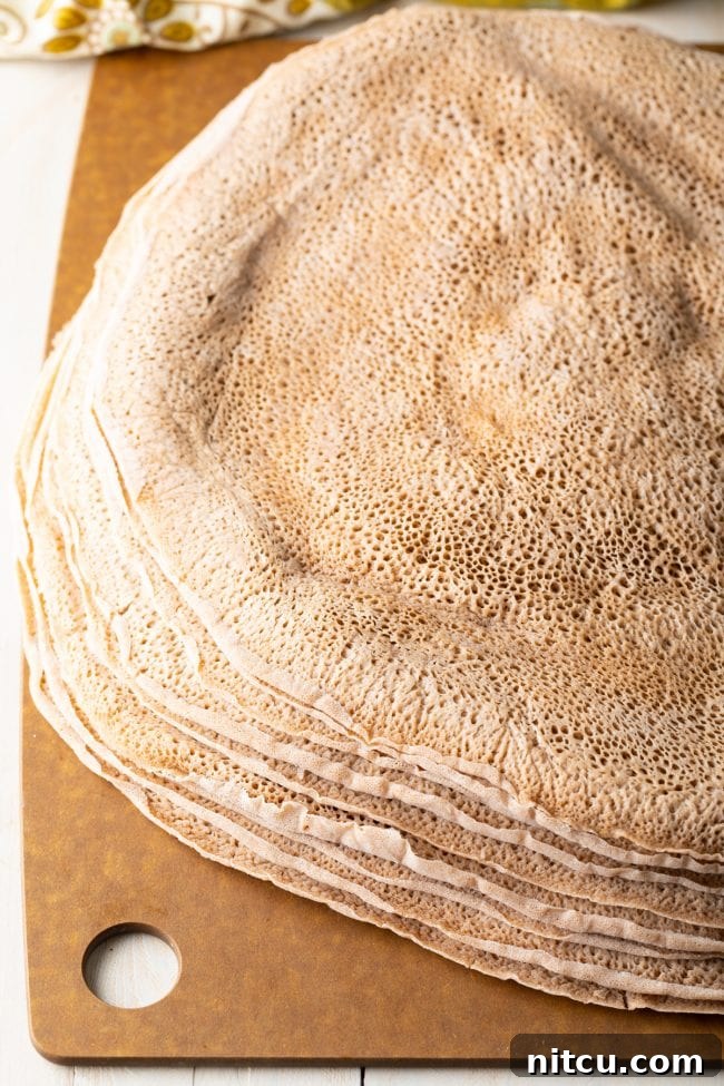 Stacked Ethiopian Injera bread. 