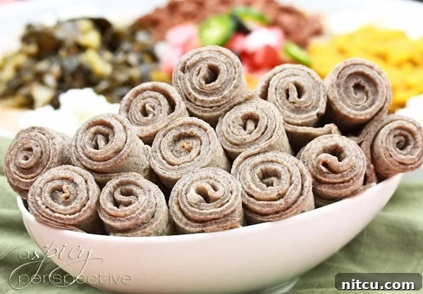 Rolled up Injera bread. 