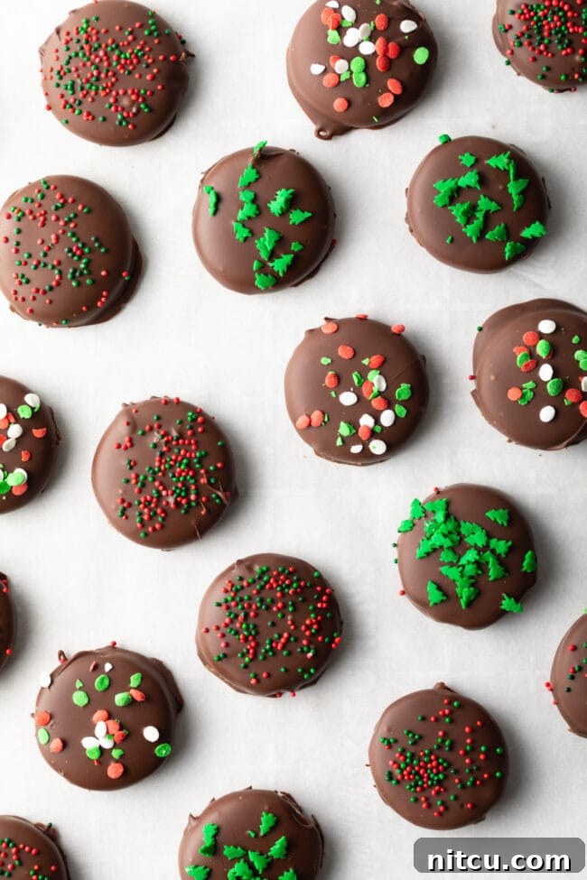 Refreshing Homemade Peppermint Delights 3 Top down homemade peppermint patties with colorful red and green sprinkles.