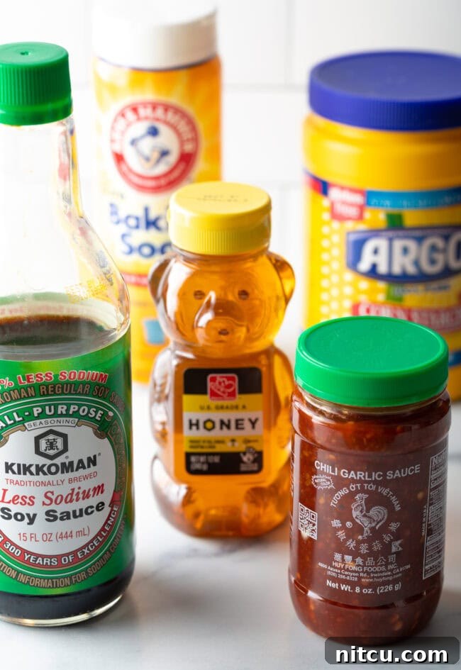 Irresistible Sweet Heat Chicken Lollipops 5 Ingredients needed for this chicken lollipop recipe: Soy sauce, chili garlic sauce, honey, baking soda and cornstarch.