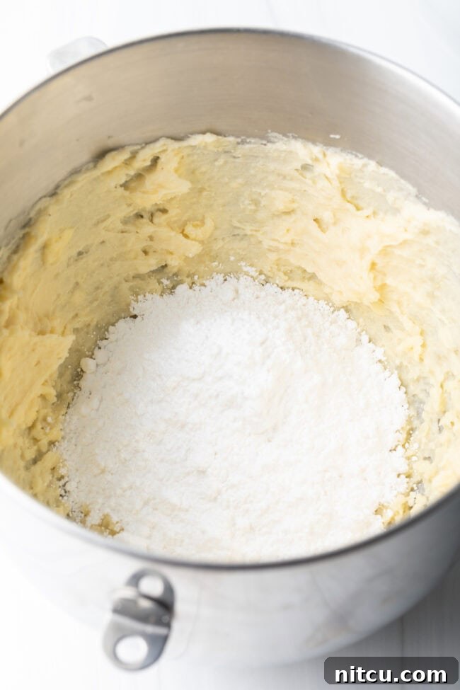 Spudnut Delights 7 Mixing bowl with mashed potatoes and powdered sugar.