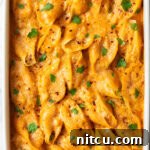 Ocean's Bounty Stuffed Shells 19 Top down view baked stuffed shells seafood pasta.