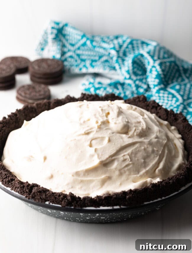 Island Sunset Pie 11 Ice cream smoothed evenly into cookie pie crust, ready for freezing.