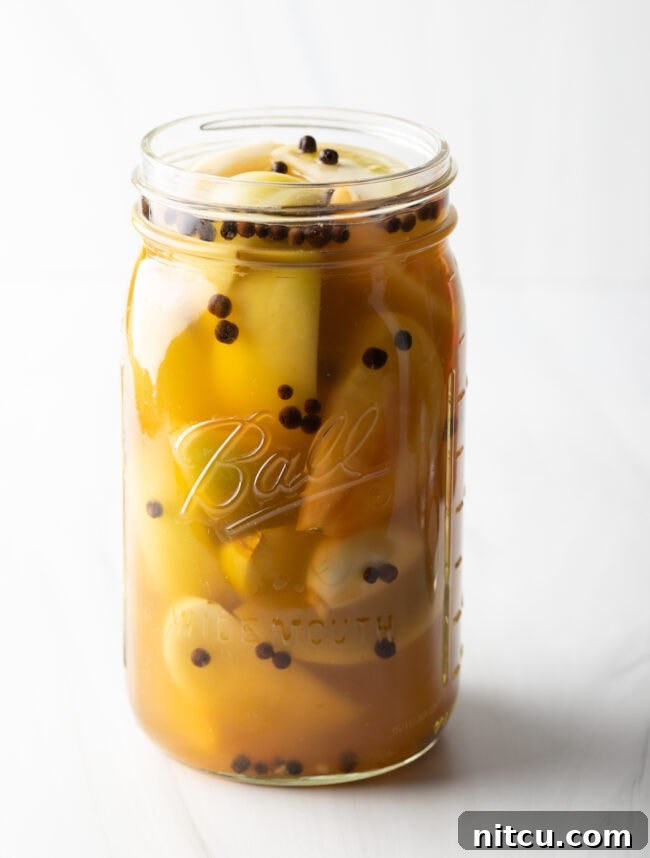 Tangy Tomato Preserves 2 Pickled Green Tomatoes in jar with spices