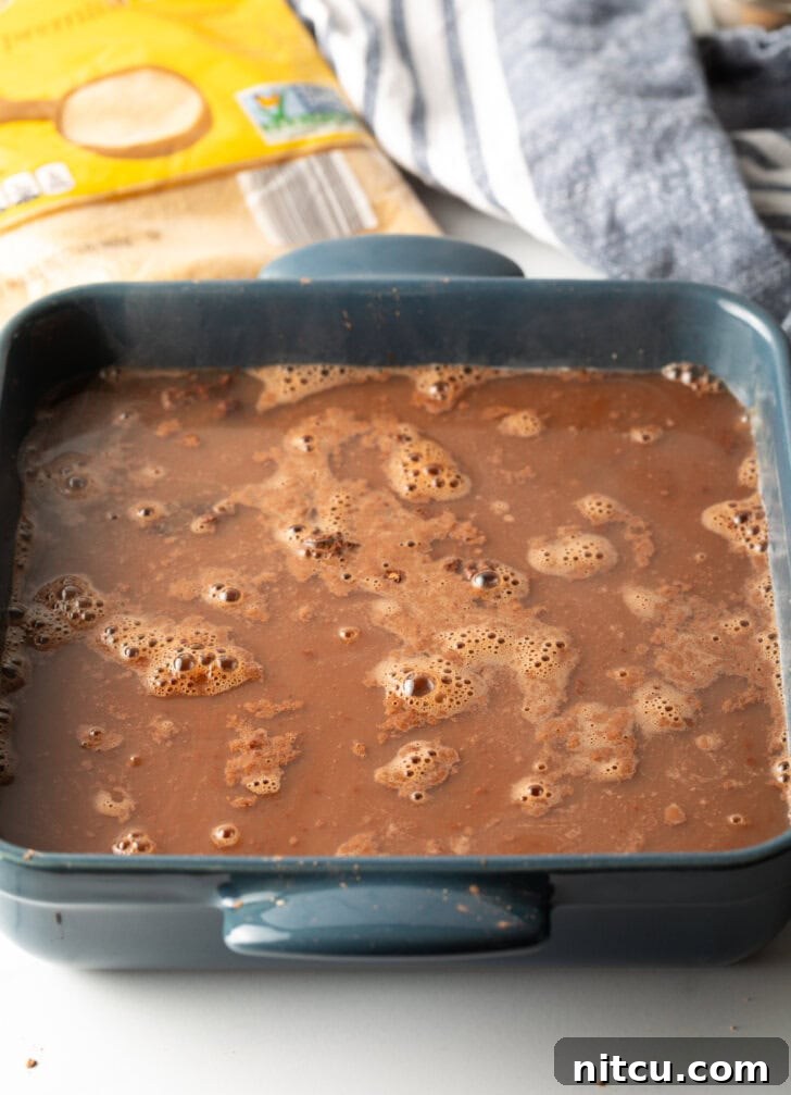 Decadent Chocolate Pudding Cake 8 Hot liquid added to the pan.
