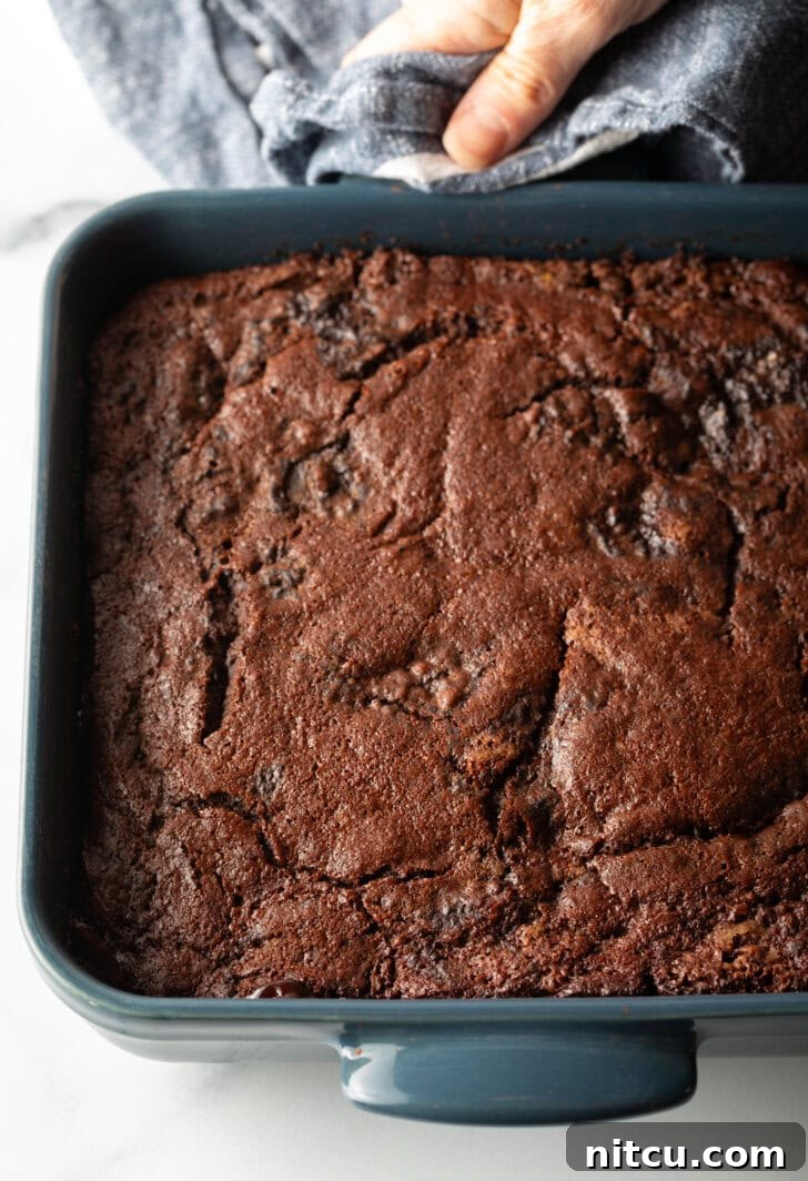 Decadent Chocolate Pudding Cake 9 Baking pan with baked chocolate lava pudding cake.