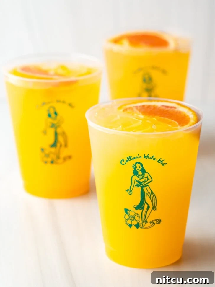 Sunny D Zest Seltzer 2 Three Sunny D Vodka Seltzer drinks, each in a glass cup with a slice of orange on top.