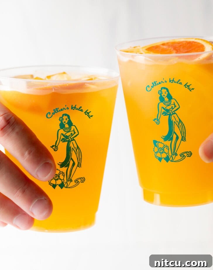 Sunny D Zest Seltzer 10 Two hands cheering with glasses of vodka, juice, and seltzer drinks.