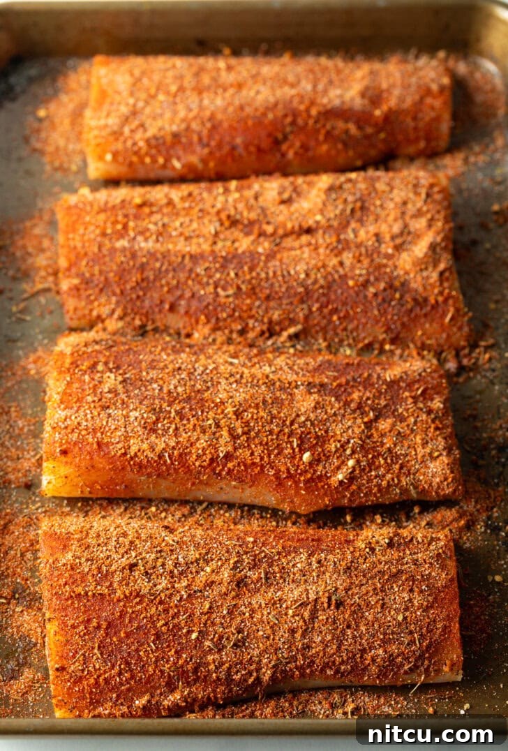 Fiery Blackened Mahi Delight 6 4 pieces of raw fish fillets coated with homemade blackening seasoning.