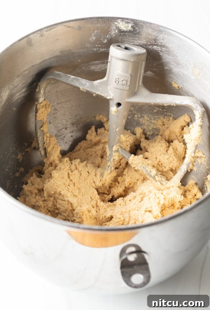Mexican Biscochitos 5 A stand mixer actively mixing cookie dough in a large bowl, showcasing the creaming process.