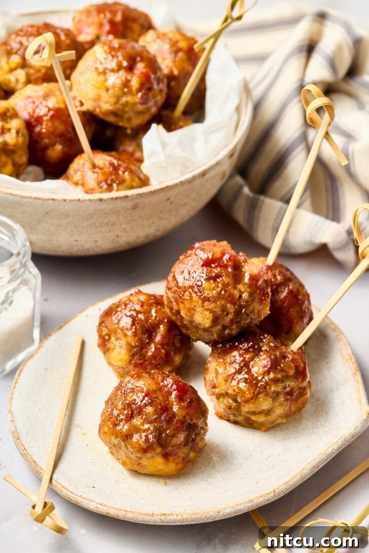Swedish Meatballs | ASpicyPerspective.com #recipe #holidays #party Easy Gluten Free Meatballs with Apple Glaze on plate - Apple Butter Meatballs