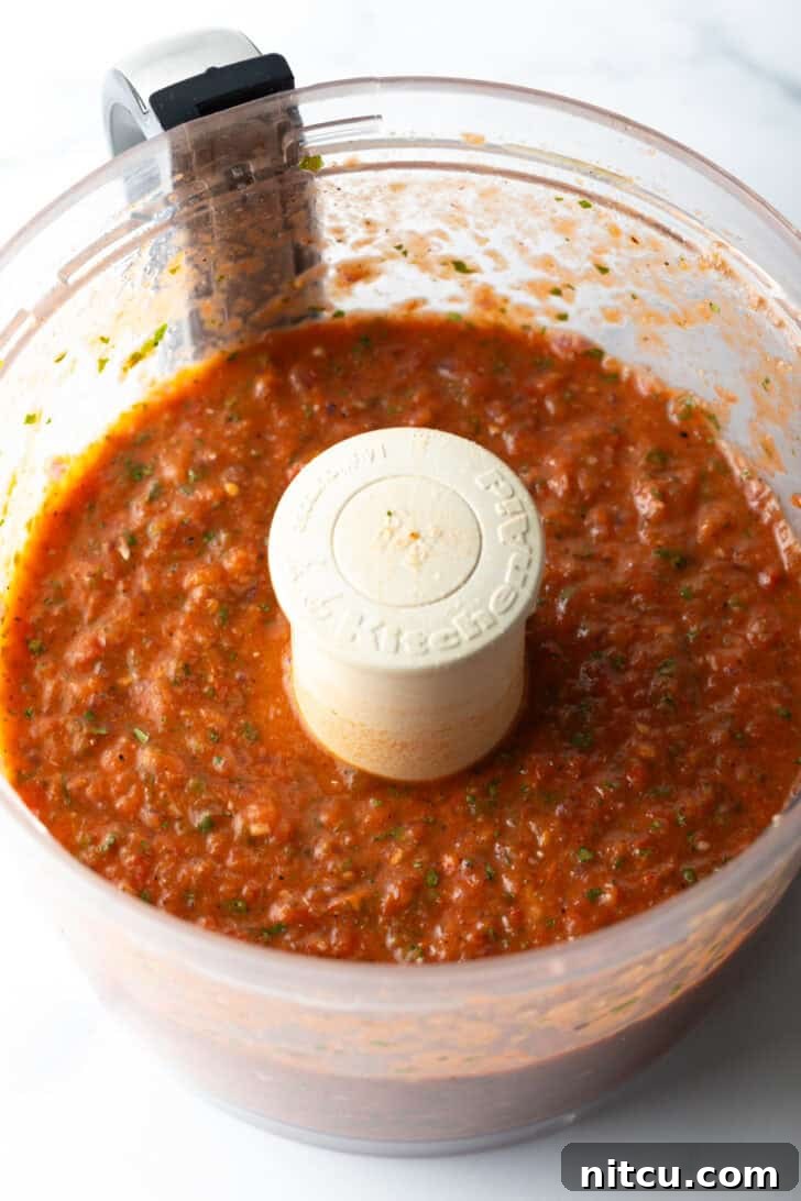 Charred Tomato Salsa 10 Food processor with fresh tomato salsa.