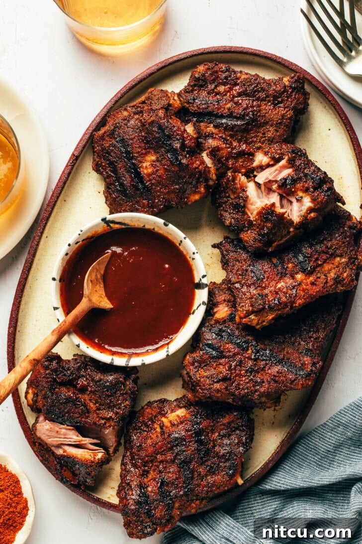 Fall-Off-The-Bone Oven Ribs 12 Generous platter of baby back ribs with homemade coffee BBQ sauce