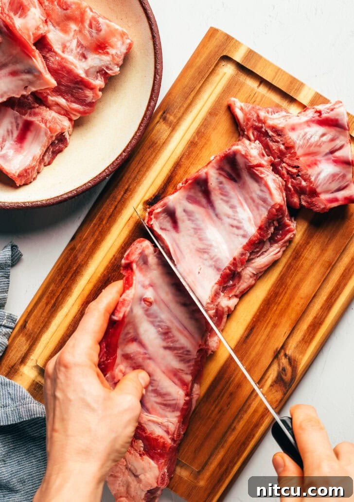 Fall-Off-The-Bone Oven Ribs 6 Baby Back Ribs Recipe - cutting ribs into smaller sections