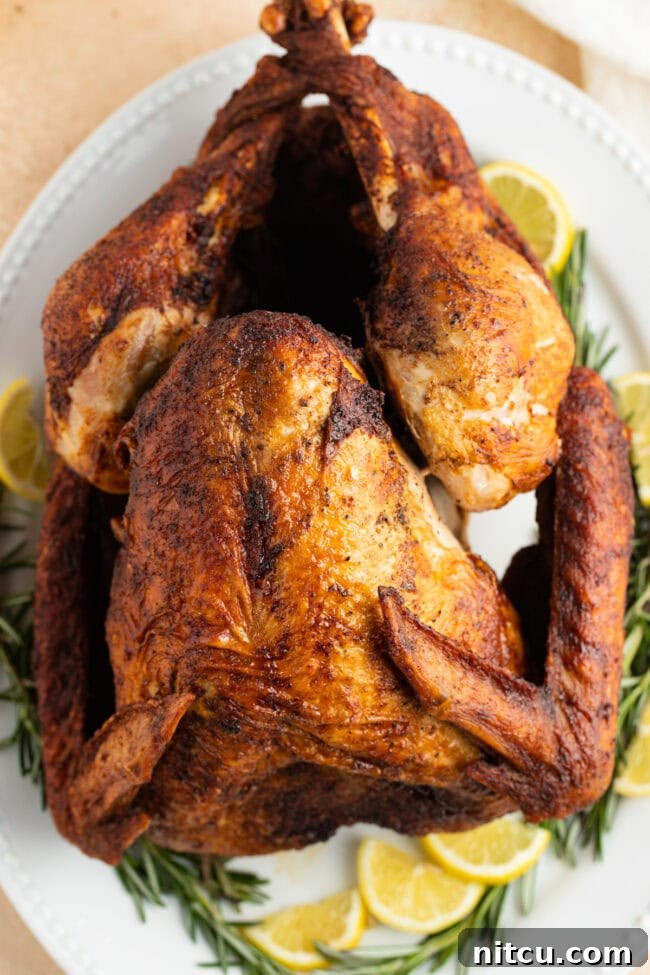 fried-turkey Turkey served on a serving dish with herbs and lemons.
