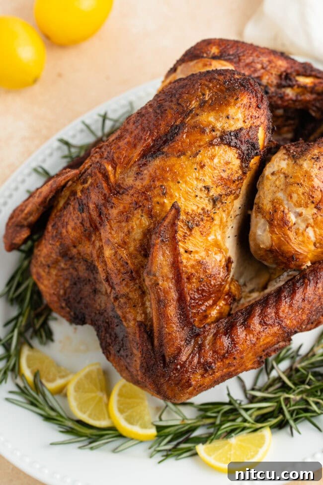 how to deep fry a turkey Fried turkey served on a serving dish.