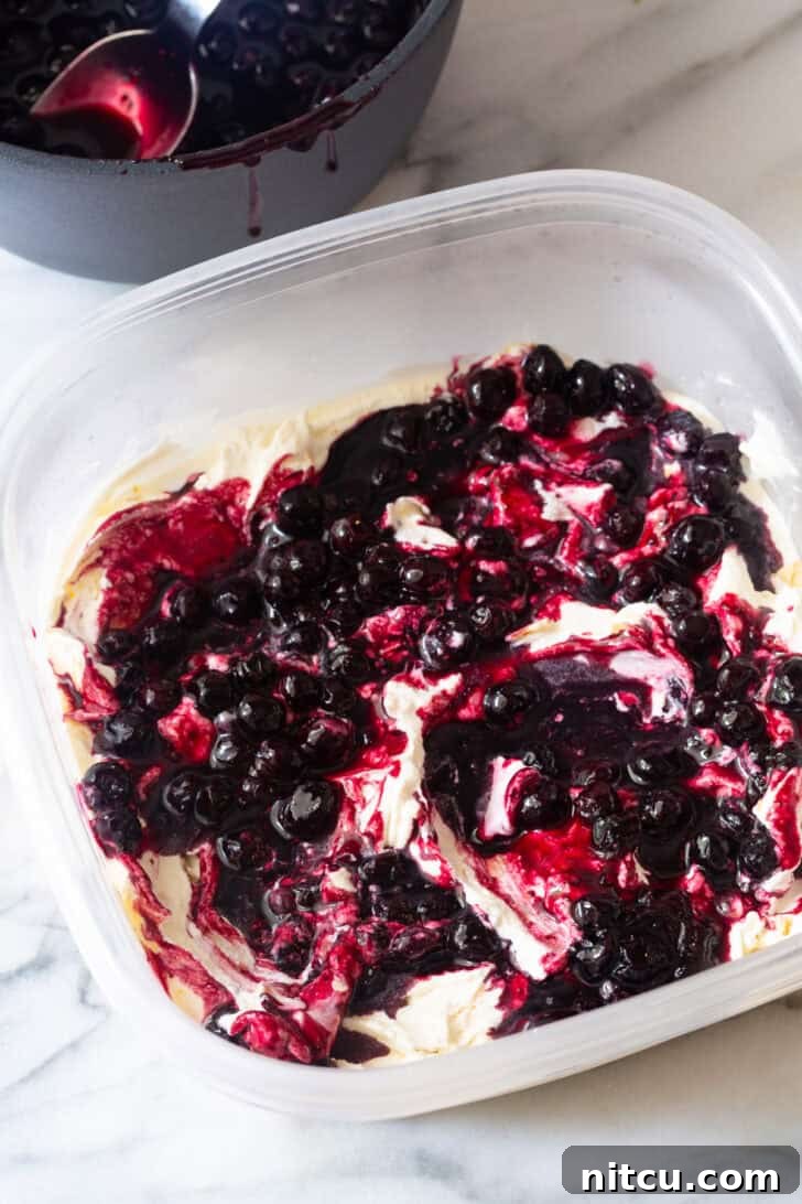 Berry Bliss Freeze 12 Swirling cooked blueberry filling into creamy vanilla ice cream.