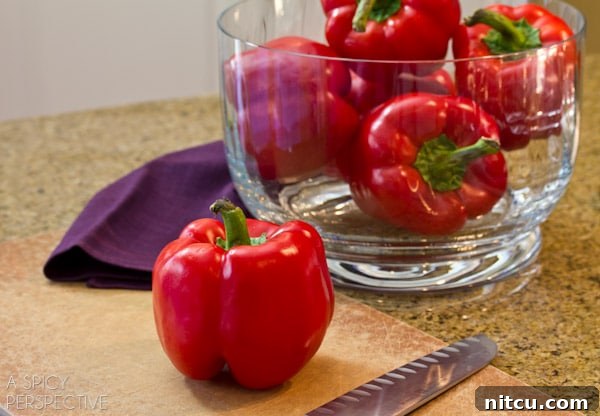 Perfect Roasted Red Peppers Every Time 4 How to Oven Roast Red Peppers | ASpicyPerspective.com #howto #diy #redpeppers