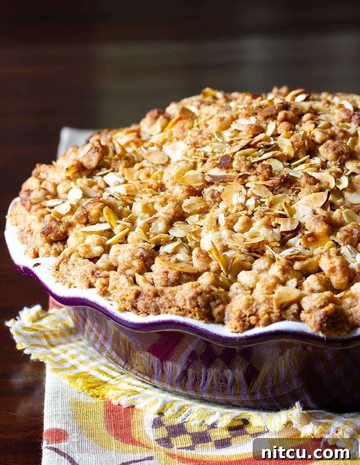 Close-up of a slice of Classic Dutch Apple Pie