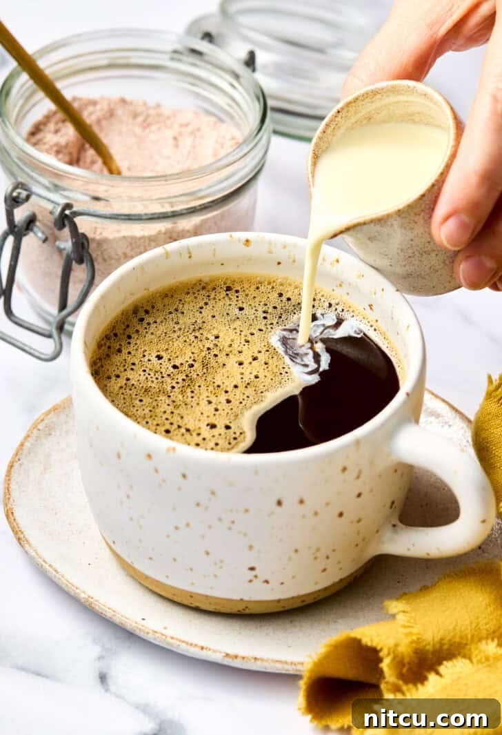 Adding cream to Mexican Mocha Recipe