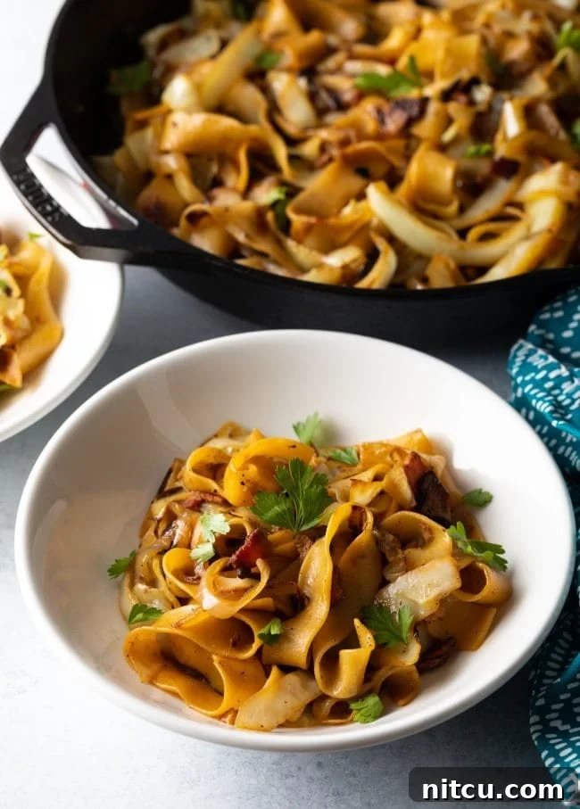 Generous serving of Hungarian Cabbage and Noodles with Bacon