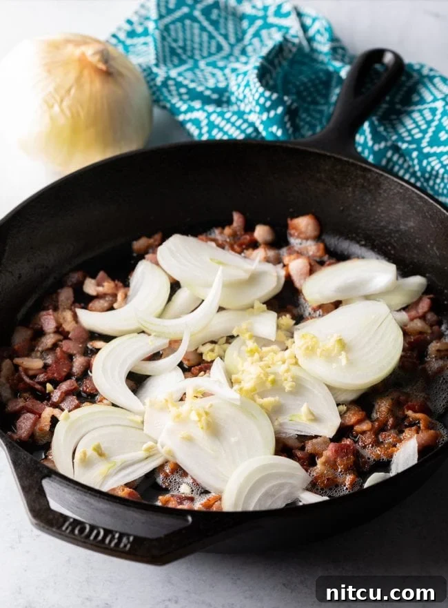 Sautéing fresh cabbage and onions for Hungarian Haluski