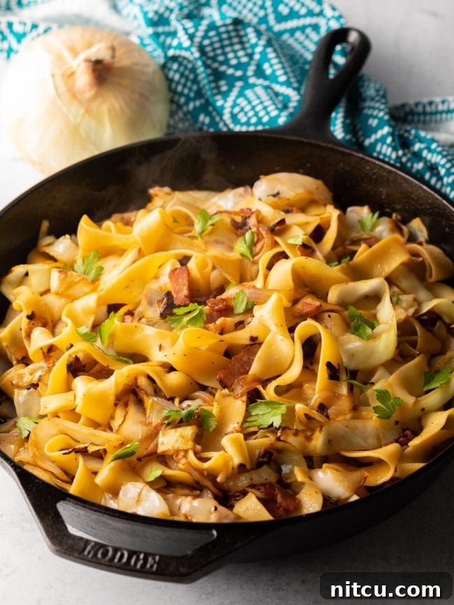 Fresh ingredients laid out for Hungarian Cabbage and Noodles with Bacon
