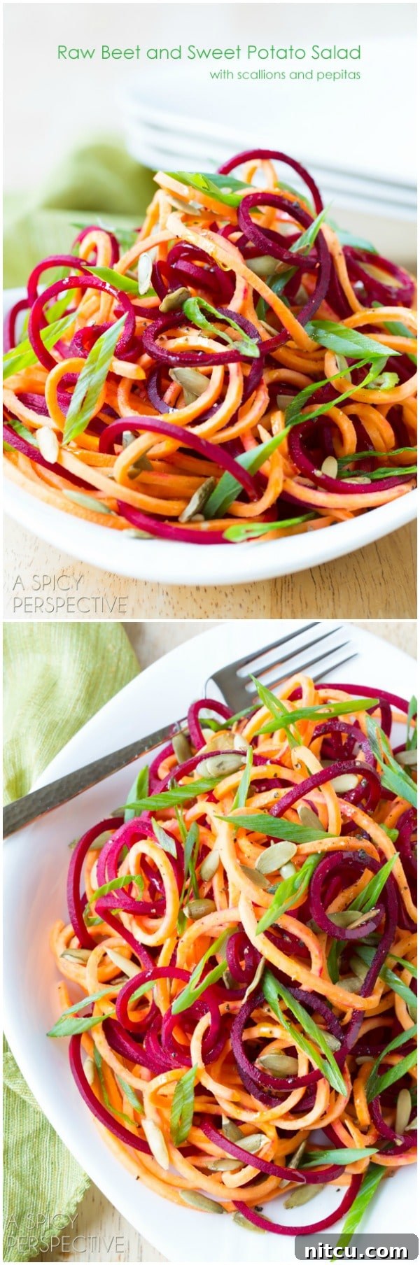 Beet and Sweet Potato Salad 2 Vibrant Raw Beet and Sweet Potato Salad with Scallions and Pepitas