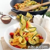 Braised Fennel, Tomato, and Bean Zucchini Pasta