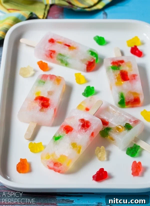 Vodka Gummy Bear Pops for Parties Finished Vodka Gummy Bear Popsicles ready to serve