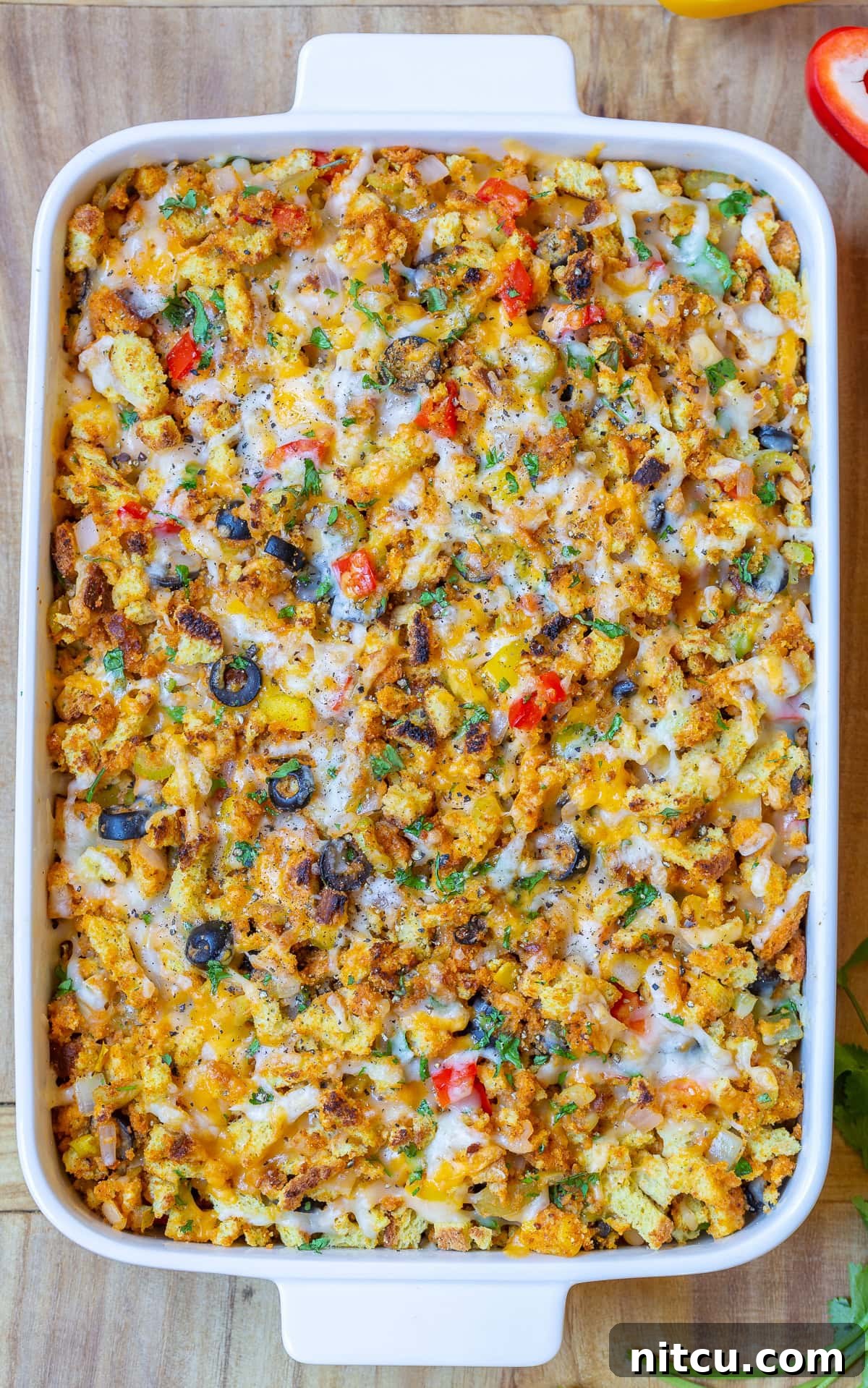 Unique Holiday Stuffing Mexican Thanksgiving Stuffing, beautifully presented as a unique dressing idea for the holidays