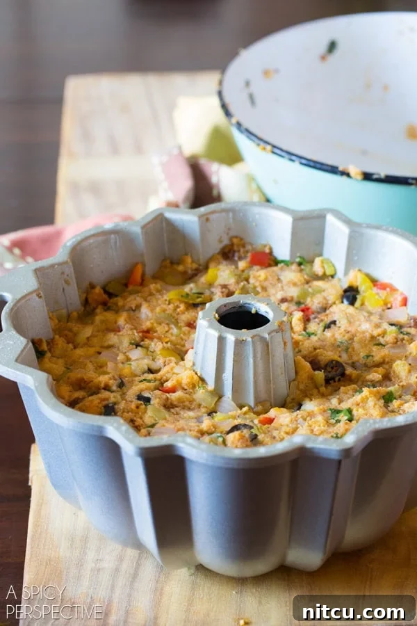 Stuffing Crown 4 Easy Stuffing Bundt Pan: How to Prepare Stuffing in a Bundt Pan - pressed down to hold shape