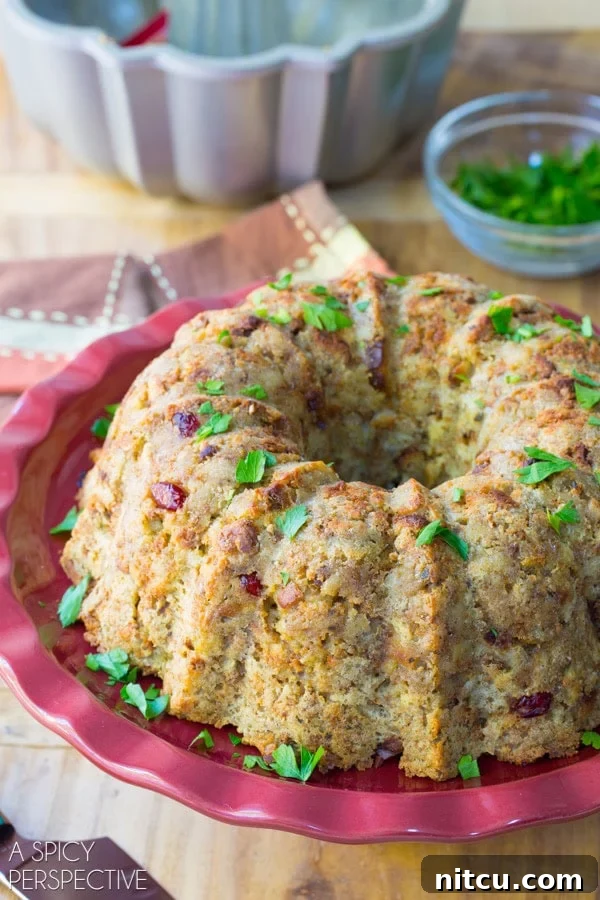Stuffing Crown 6 Stuffing Bundt Pan - baked, hot, and ready to serve for holidays