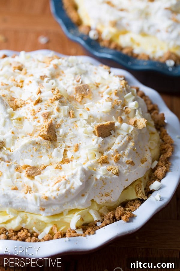 Luscious Lemon Cream Pie 7 Ready lemon cream pie topped with garnishes.