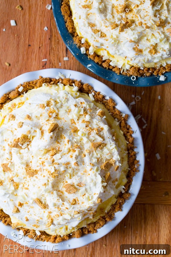 Luscious Lemon Cream Pie 8 Overhead view of two lemon cream pies.